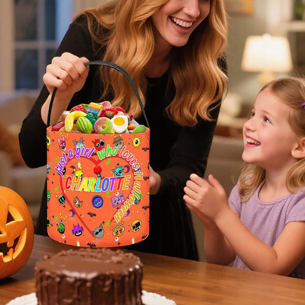 Custom Name Halloween Trick or Treat Bag with Game Characters – Personalized Candy Bag, Halloween Gifts, Gifts for Boys, Girls, Kids, and Game Lovers