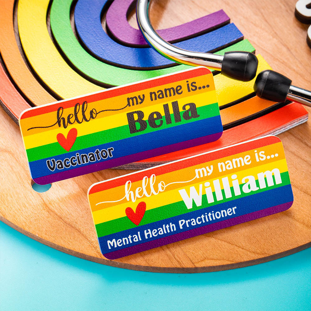 Personalized Name Badge with Rainbow - Plastic Clip