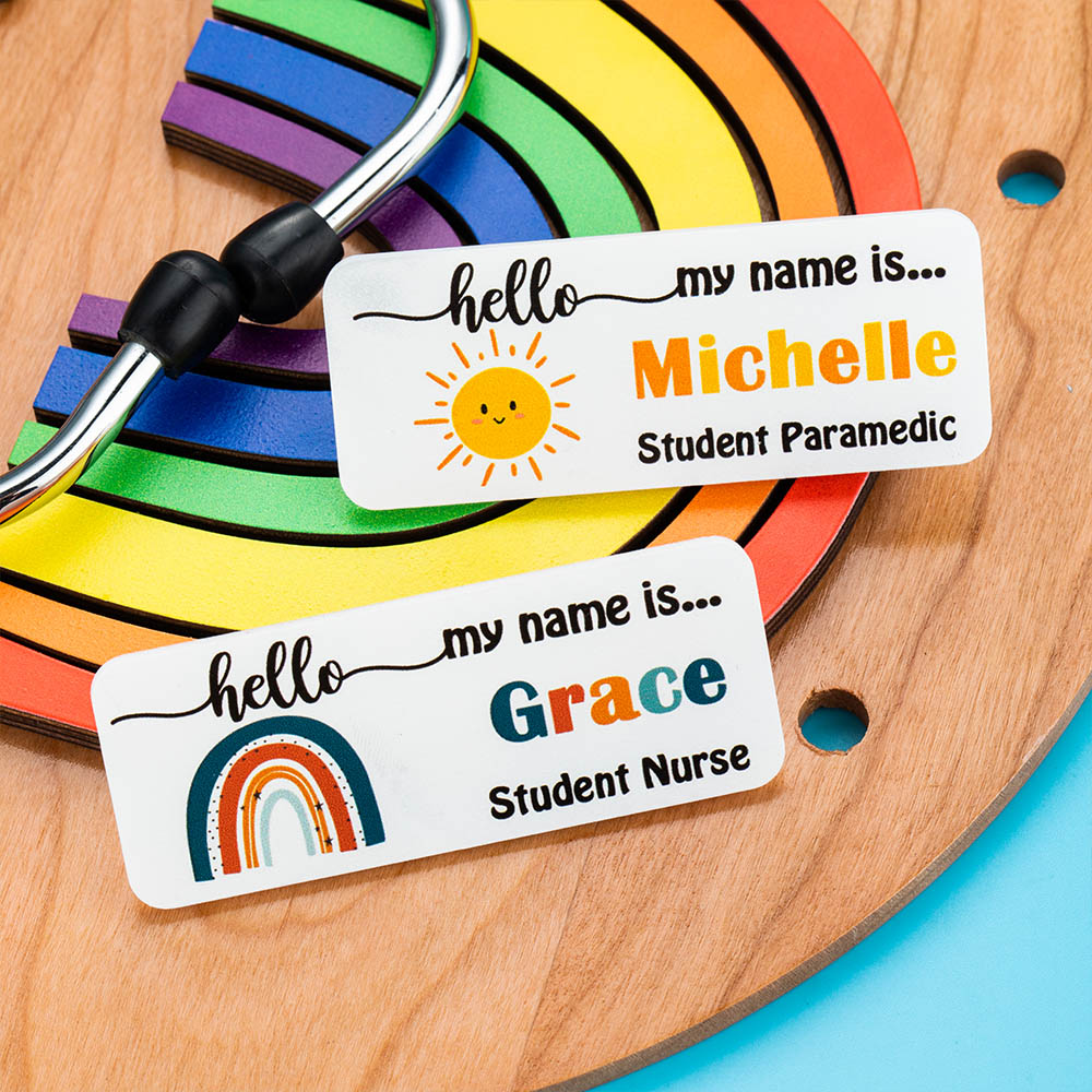 Personalized Name Badge with Rainbow - Plastic Clip