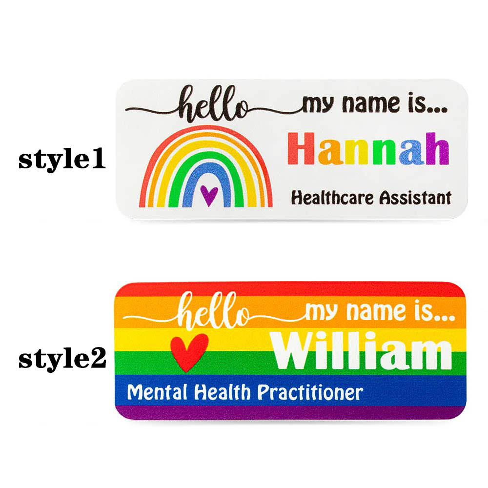 Personalized Name Badge with Rainbow - Magnetic Clip