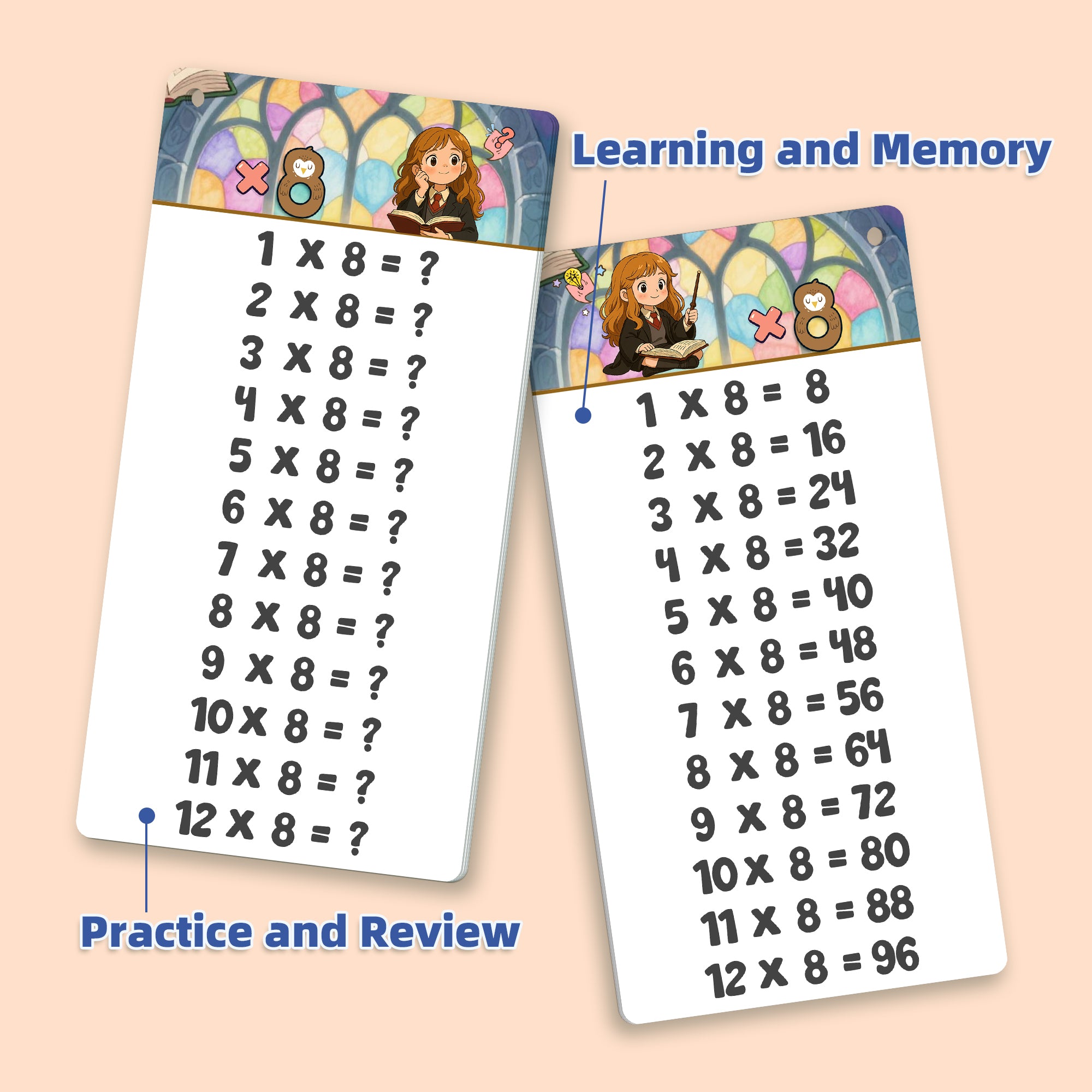 Personalized Magic School Multiplication Flash Cards, Custom Name Math Practice Cards, Times Table Flash Cards, Self-Checking Double-Sided Cards, Educational Gift and Teaching Resources for Kids, Students, Classroom, Homeschool, Birthday or Christmas Gift