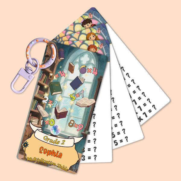 Personalized Magic School Multiplication Flash Cards, Custom Name Math Practice Cards, Times Table Flash Cards, Self-Checking Double-Sided Cards, Educational Gift and Teaching Resources for Kids, Students, Classroom, Homeschool, Birthday or Christmas Gift