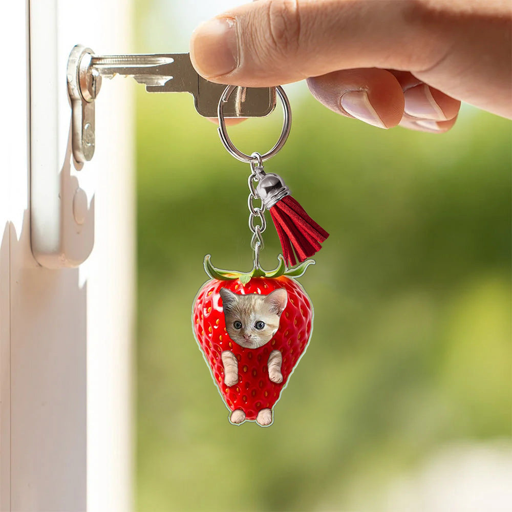 Custom Acrylic Fruit Cat Meme Keychain, Purr-fectly Fun Cat Meme Fridge Magnet, Fruit Cat Pin Badge, Gift for Cat Lover/Cat Parent