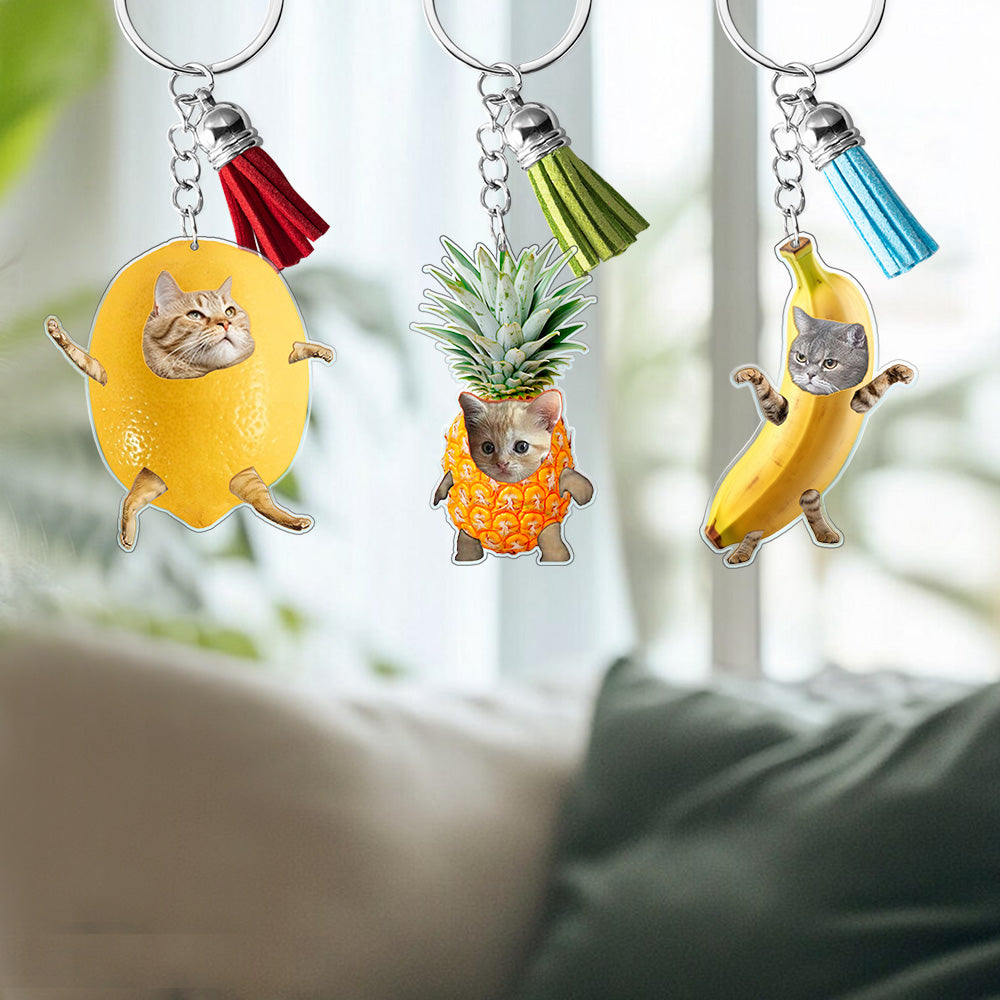 Custom Acrylic Fruit Cat Meme Keychain, Purr-fectly Fun Cat Meme Fridge Magnet, Fruit Cat Pin Badge, Gift for Cat Lover/Cat Parent