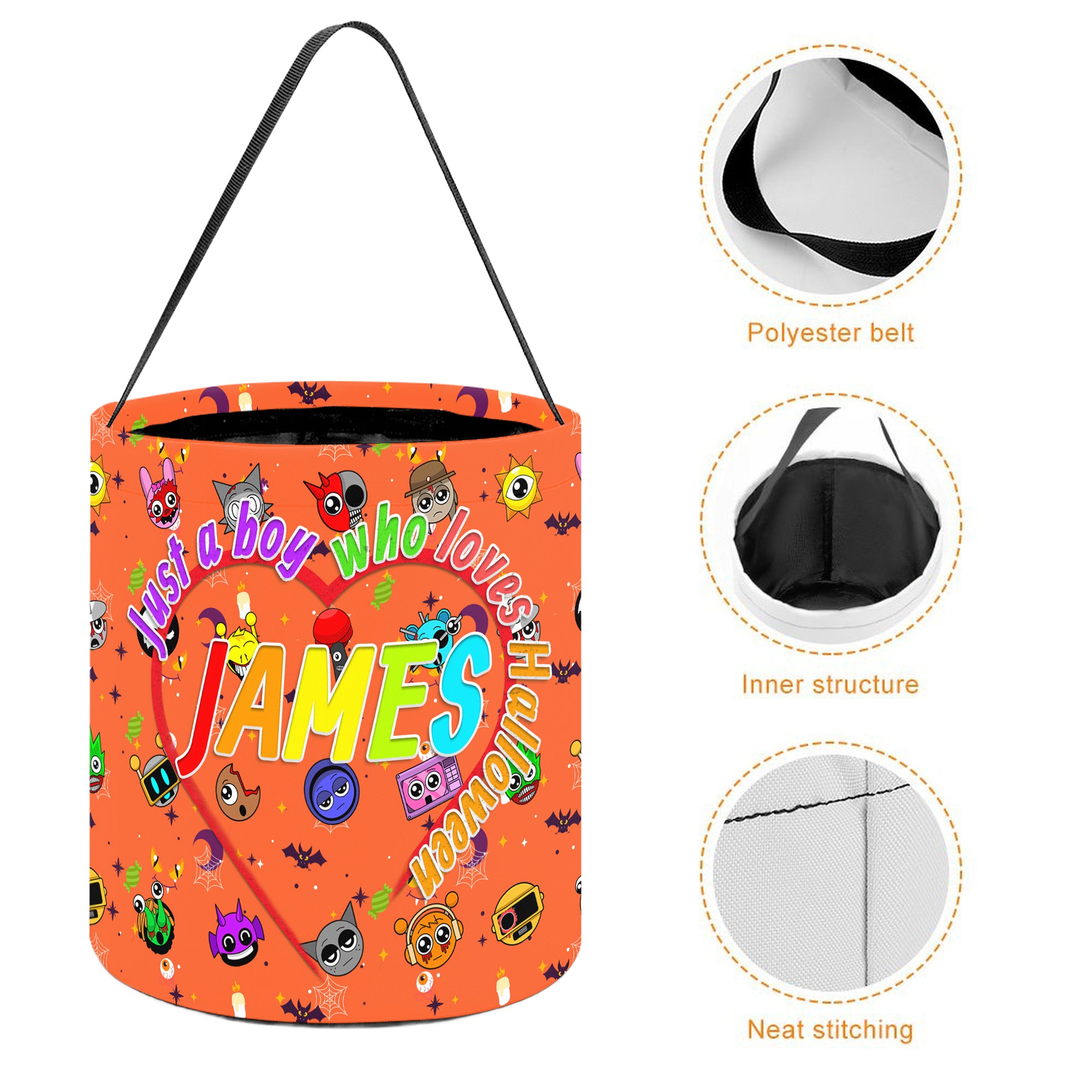 Custom Name Halloween Trick or Treat Bag with Game Characters – Personalized Candy Bag, Halloween Gifts, Gifts for Boys, Girls, Kids, and Game Lovers