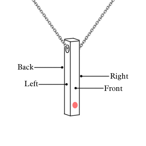 Engraved Brushed Finish 4-Side Bar With Birthstones Sterling Silver Necklace
