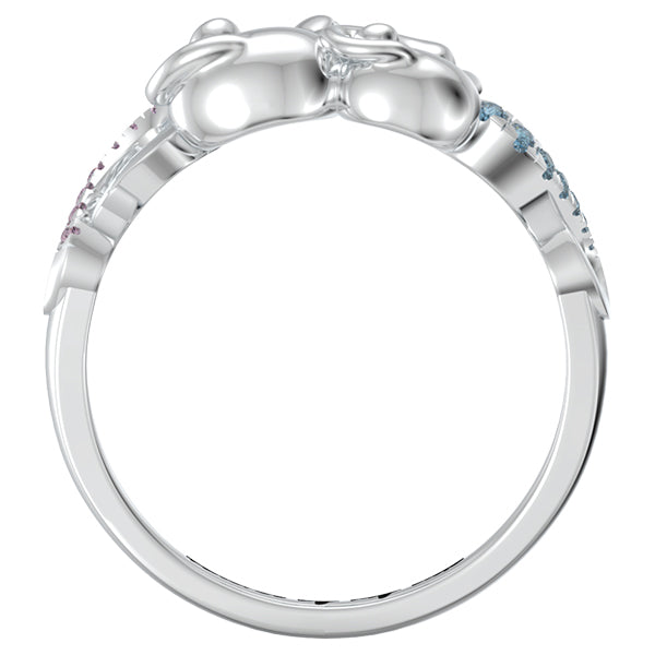 Personalized Couple Cats Ring with Birthstone in Silver