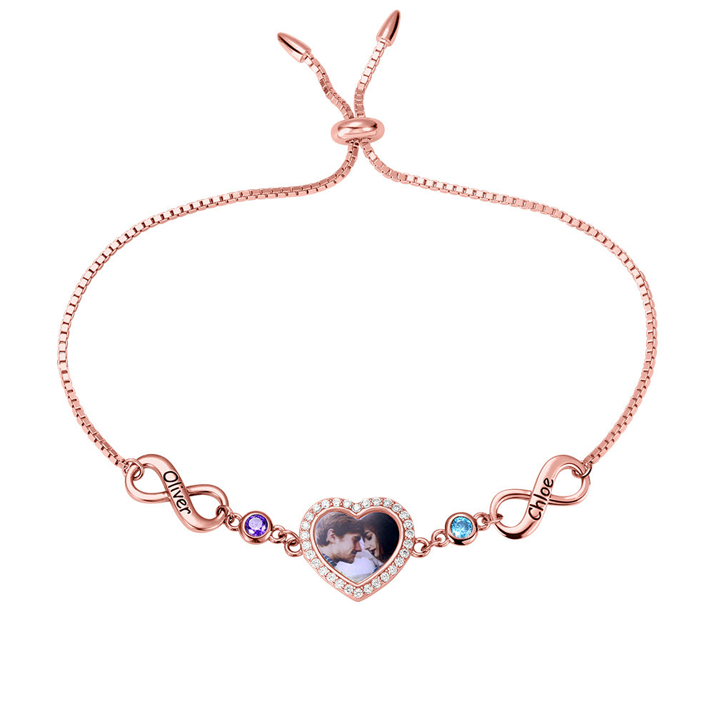 Personalized Heart Photo Infinity Bracelet Sterling Silver 925