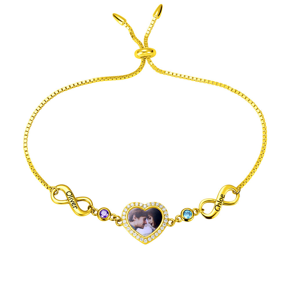 Personalized Heart Photo Infinity Bracelet Sterling Silver 925