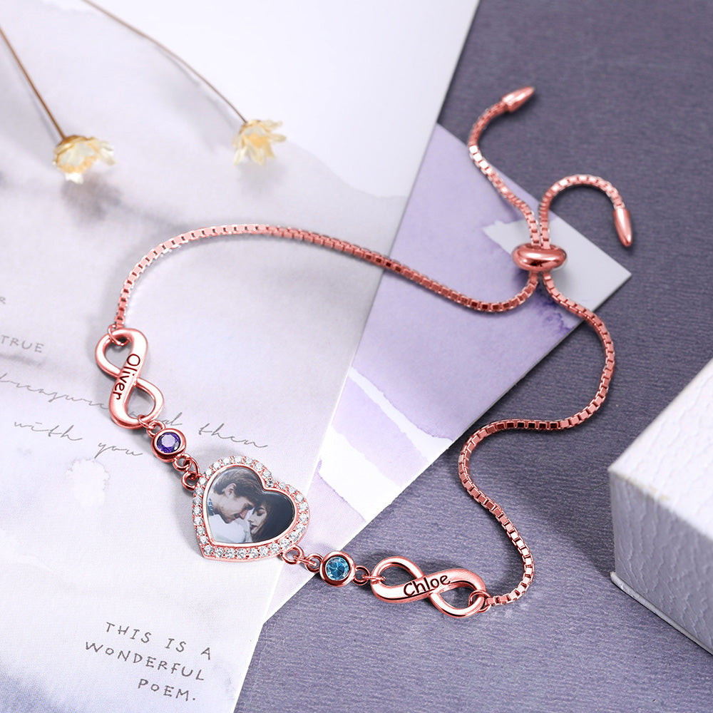 Personalized Heart Photo Infinity Bracelet Sterling Silver 925