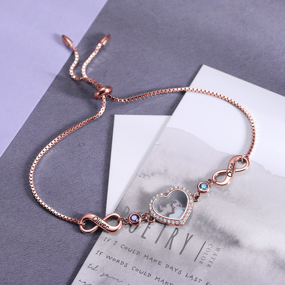 Personalized Heart Photo Infinity Bracelet Sterling Silver 925