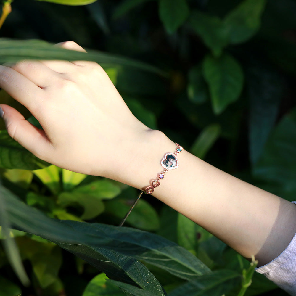 Personalized Heart Photo Infinity Bracelet Sterling Silver 925