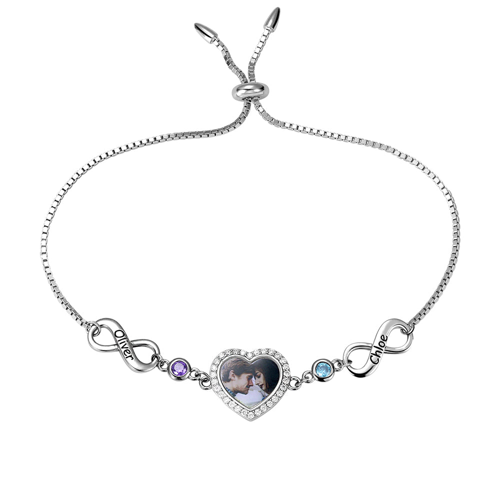 Personalized Heart Photo Infinity Bracelet Sterling Silver 925