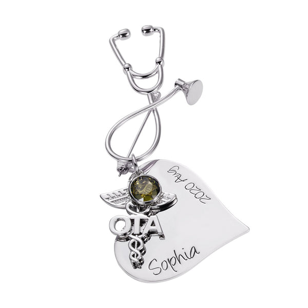 Brass Personalized Heart Stethoscope Nursing Pin for Pinning Ceremony
