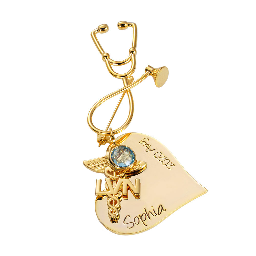 Brass Personalized Heart Stethoscope Nursing Pin for Pinning Ceremony