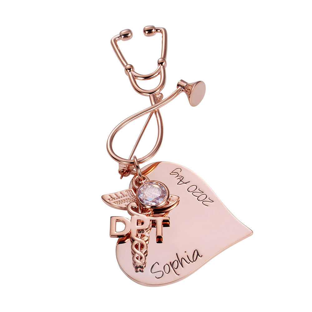 Brass Personalized Heart Stethoscope Nursing Pin for Pinning Ceremony