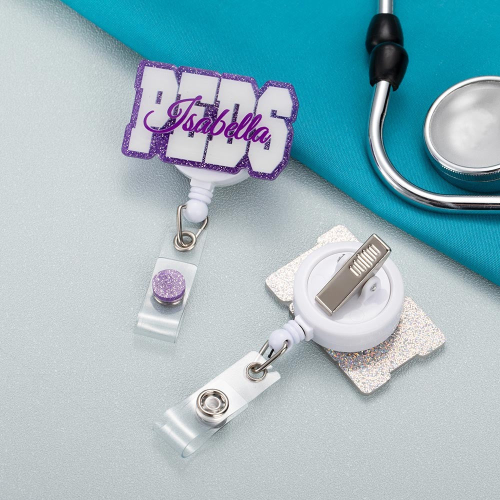 Personalized Name Badge Reel for Medical Staff/Purple