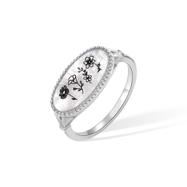 Sterling Silver 925/Personalized Birth Flower Ring for Mom/Wife