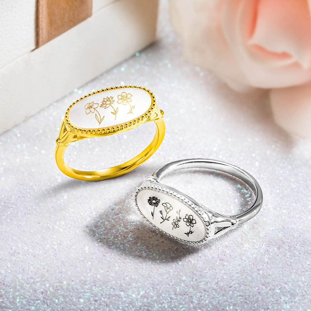 Sterling Silver 925/Personalized Birth Flower Ring for Mom/Wife