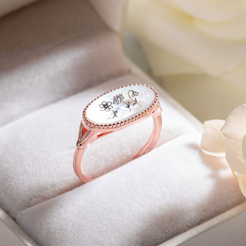Sterling Silver 925/Personalized Birth Flower Ring for Mom/Wife