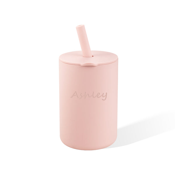 Custom Name Baby Silicone Cups with Straw and Lid, No Spill Training Sippy Cups, Baby and Toddler Gift
