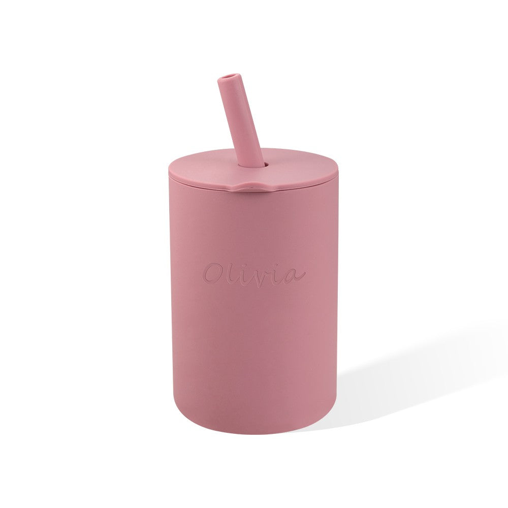 Custom Name Baby Silicone Cups with Straw and Lid, No Spill Training Sippy Cups, Baby and Toddler Gift