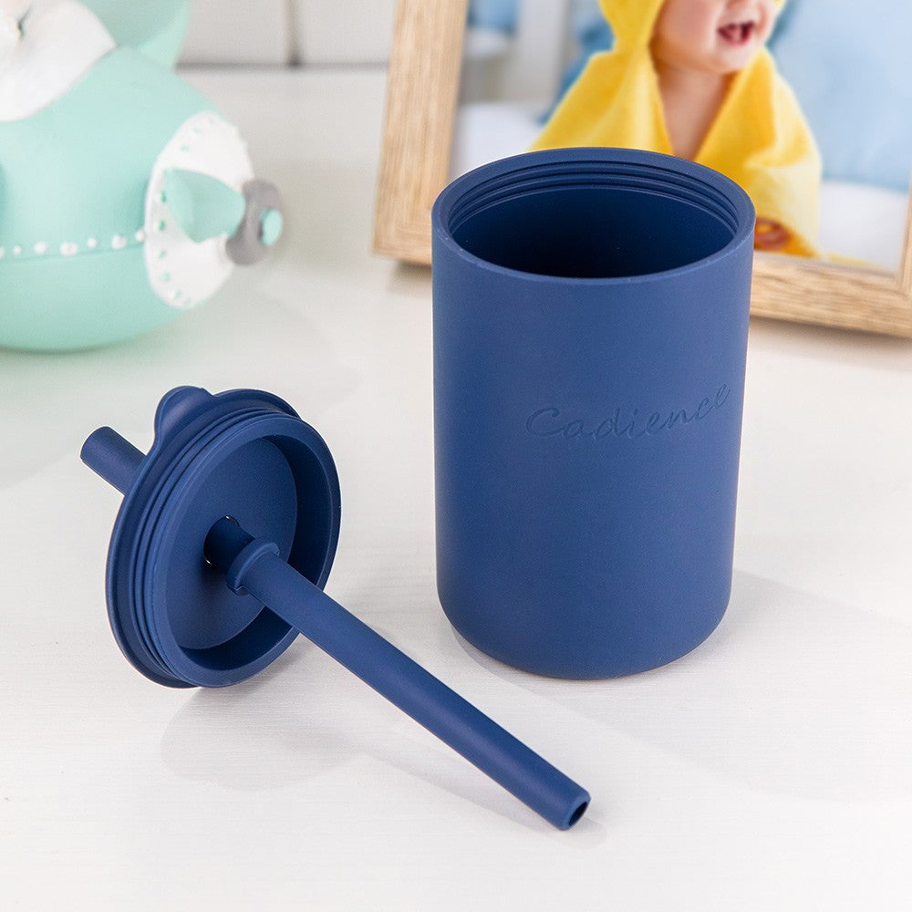 Custom Name Baby Silicone Cups with Straw and Lid, No Spill Training Sippy Cups, Baby and Toddler Gift