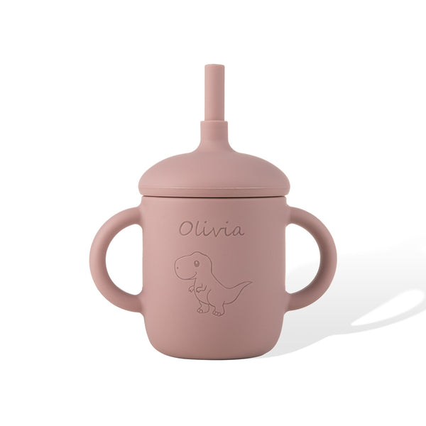 Custom Baby Edible Silicone Animal Cup, 6 fl oz Baby  Cup with Lid and Straw, Baby and Toddler Gift, Use on Babies over 6 Months