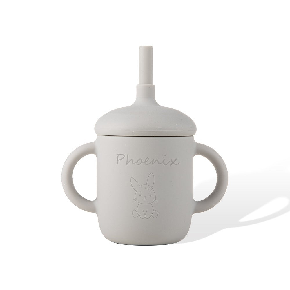 Custom Baby Edible Silicone Animal Cup, 6 fl oz Baby  Cup with Lid and Straw, Baby and Toddler Gift, Use on Babies over 6 Months