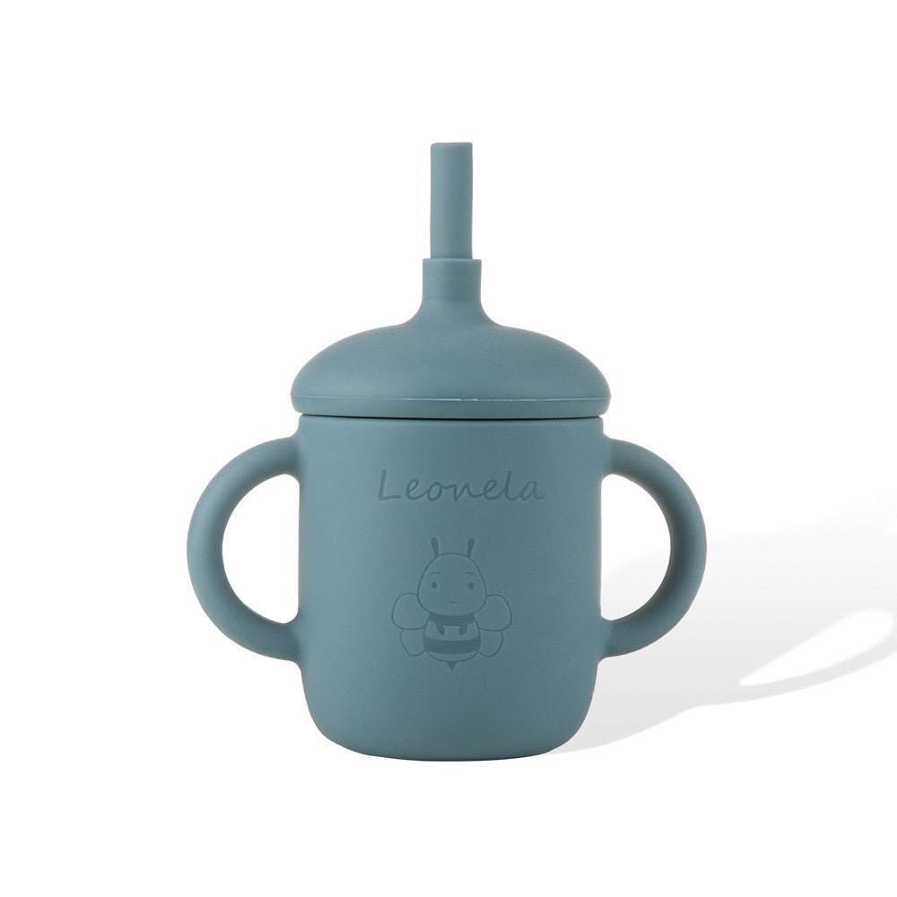 Custom Baby Edible Silicone Animal Cup, 6 fl oz Baby  Cup with Lid and Straw, Baby and Toddler Gift, Use on Babies over 6 Months