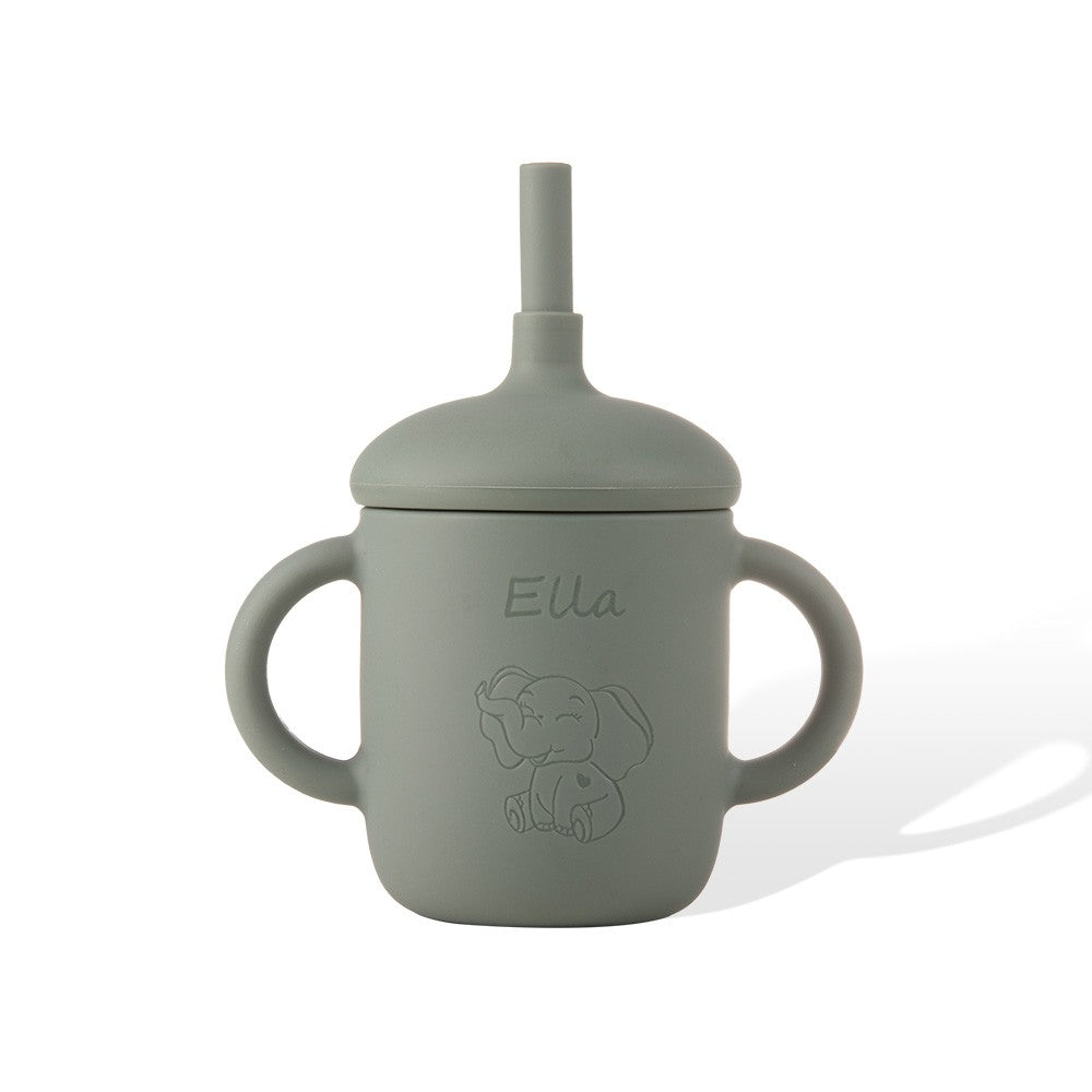 Custom Baby Edible Silicone Animal Cup, 6 fl oz Baby  Cup with Lid and Straw, Baby and Toddler Gift, Use on Babies over 6 Months