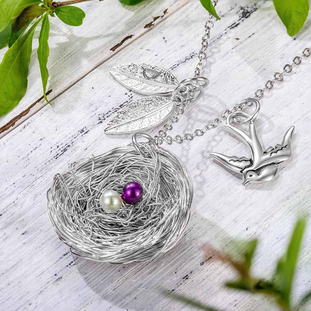Bird Nest Necklace, Bird Necklace for Swallows, Hummingbirds, Doves, Mama Bird Necklace Bird Lovers Jewelry, Mothers Day Gift for Mom/Grandma/Wife