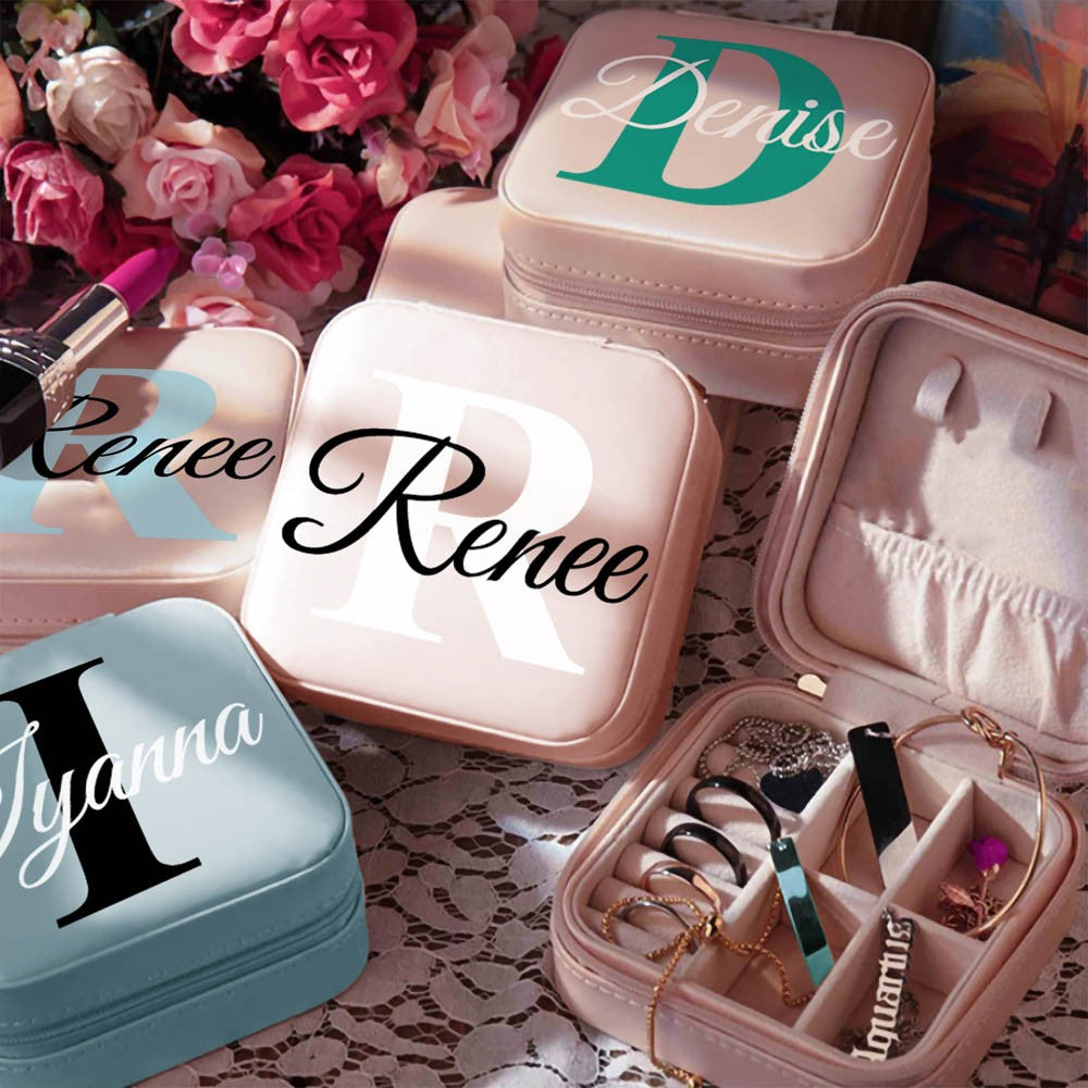 Custom Jewelry Box with Name & Initial, Portable Jewelry Box, Vegan Leather Jewelry Travel Case Organizer Box, Gift for Women