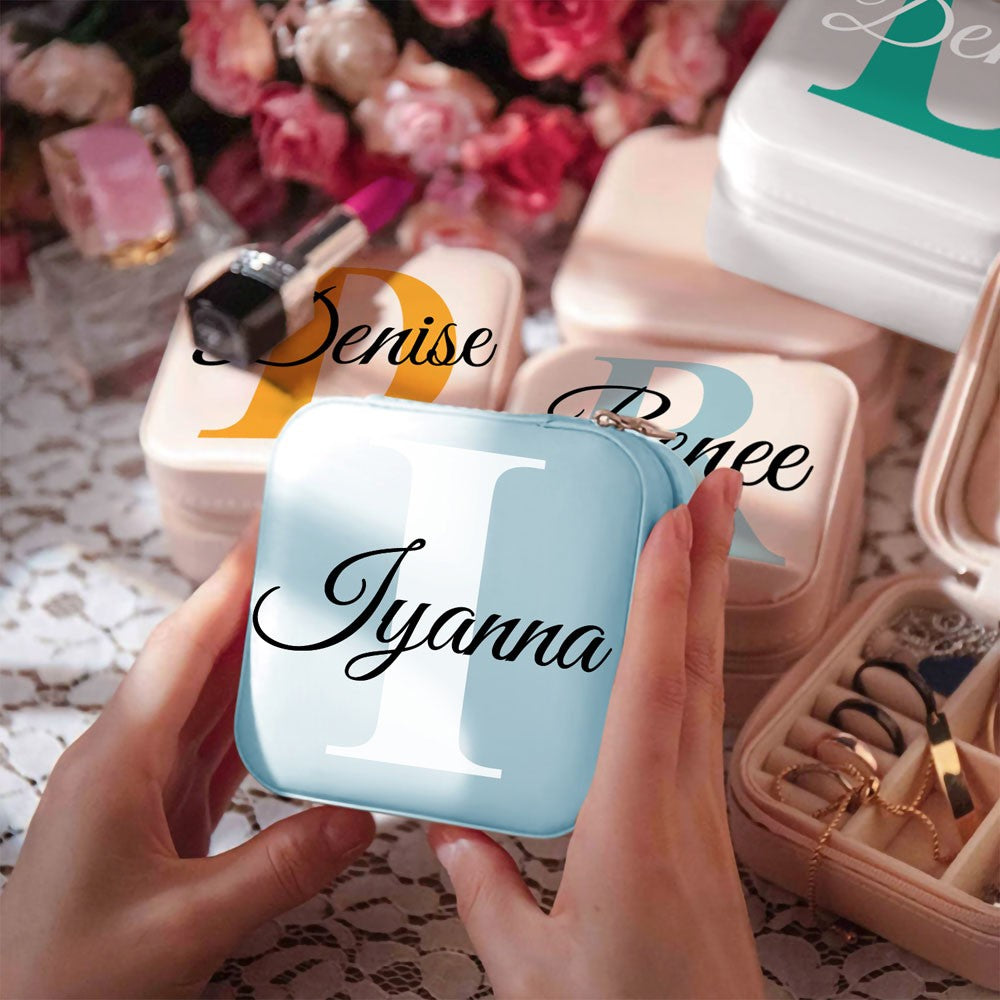 Custom Jewelry Box with Name & Initial, Portable Jewelry Box, Vegan Leather Jewelry Travel Case Organizer Box, Gift for Women