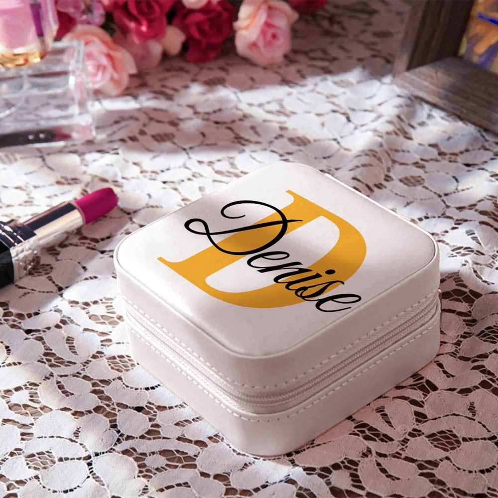 Custom Jewelry Box with Name & Initial, Portable Jewelry Box, Vegan Leather Jewelry Travel Case Organizer Box, Gift for Women