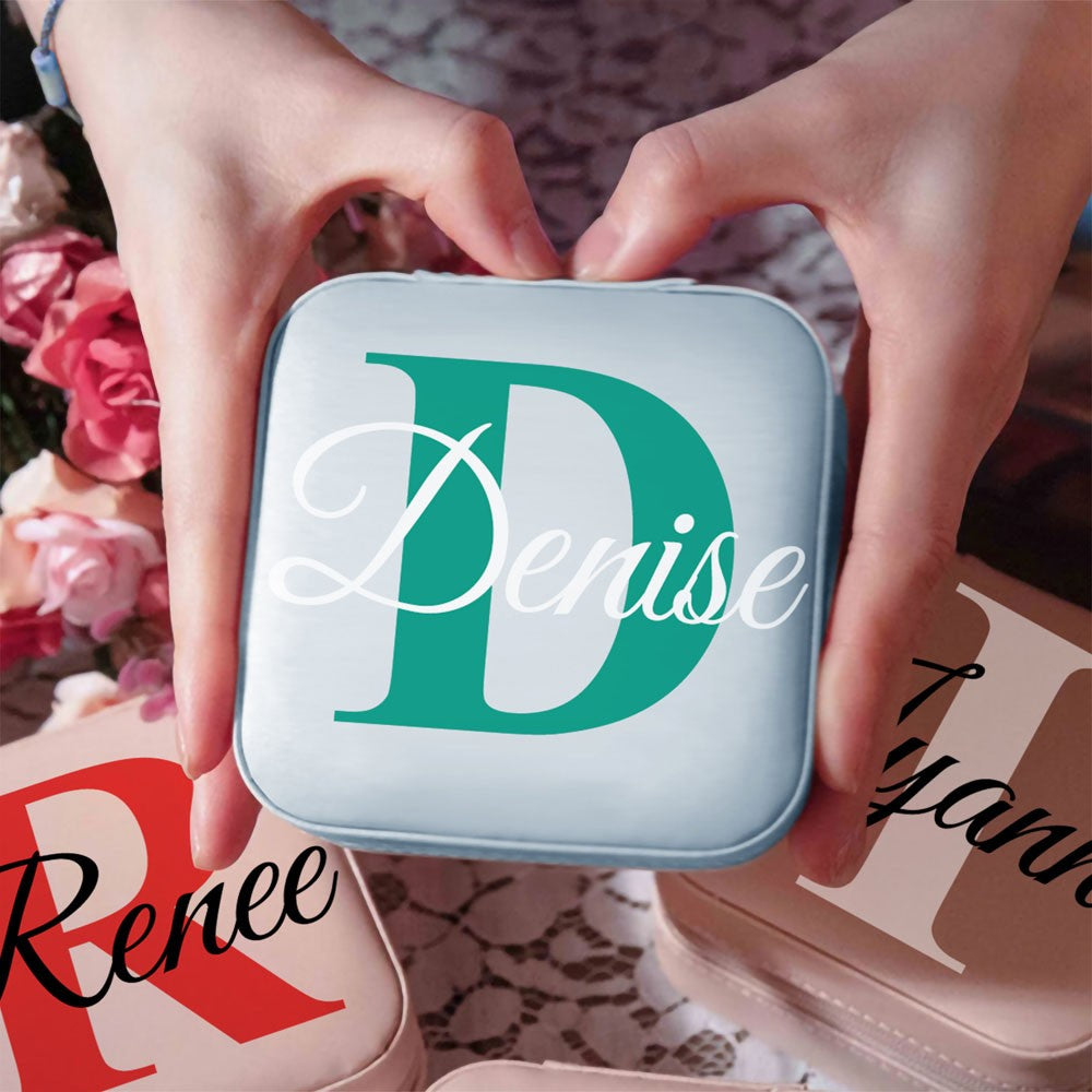 Custom Jewelry Box with Name & Initial, Portable Jewelry Box, Vegan Leather Jewelry Travel Case Organizer Box, Gift for Women