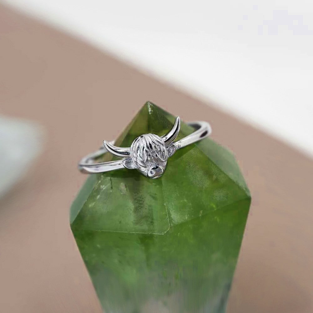 Highland Cow Ring, Sterling Silver Bull Ring, Cute Animal Celestial Jewelry, Ring for Women/Girls