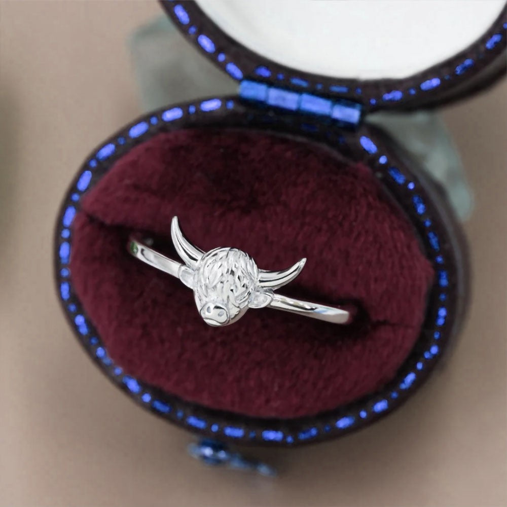 Highland Cow Ring, Sterling Silver Bull Ring, Cute Animal Celestial Jewelry, Ring for Women/Girls