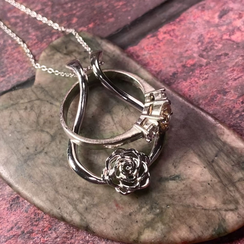 Sterling Silver 925 Ring Holder Necklace,Rose Ring Holder Necklace, Wedding Ring Keeper, Gift for Women/Nurses/Mother/Wife