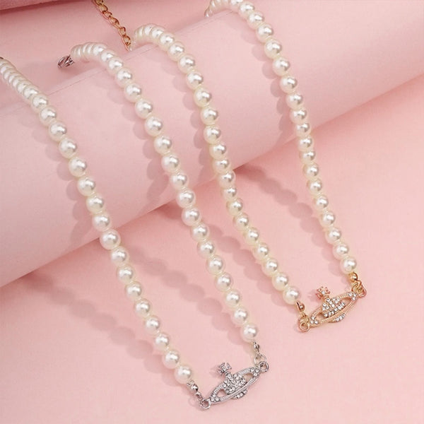 Pearl Necklace, Saturn Pearl Necklace, Pearl Choker Necklace, Birthday/Mother’s Day/Valentine's Day/Christmas Gift for Mom/Grandma/Her