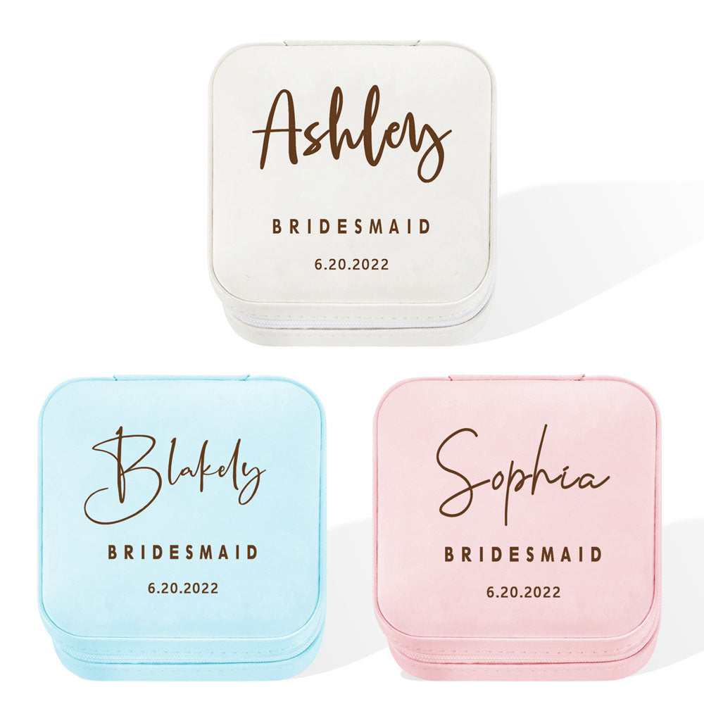 Personalized Travel Jewelry Box, Leather Small Jewelry Organizer, Ring Case for Wedding Gifts, Bridesmaid Proposal Gifts