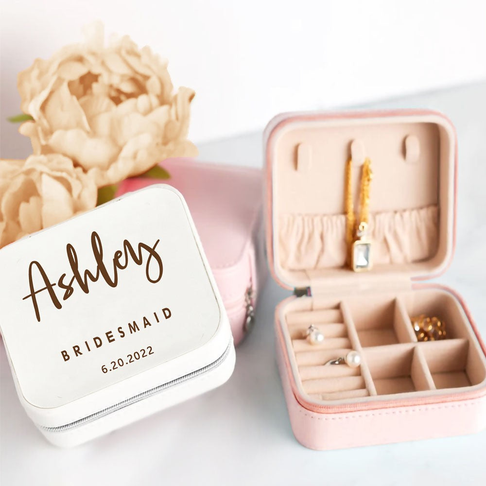 Personalized Travel Jewelry Box, Leather Small Jewelry Organizer, Ring Case for Wedding Gifts, Bridesmaid Proposal Gifts