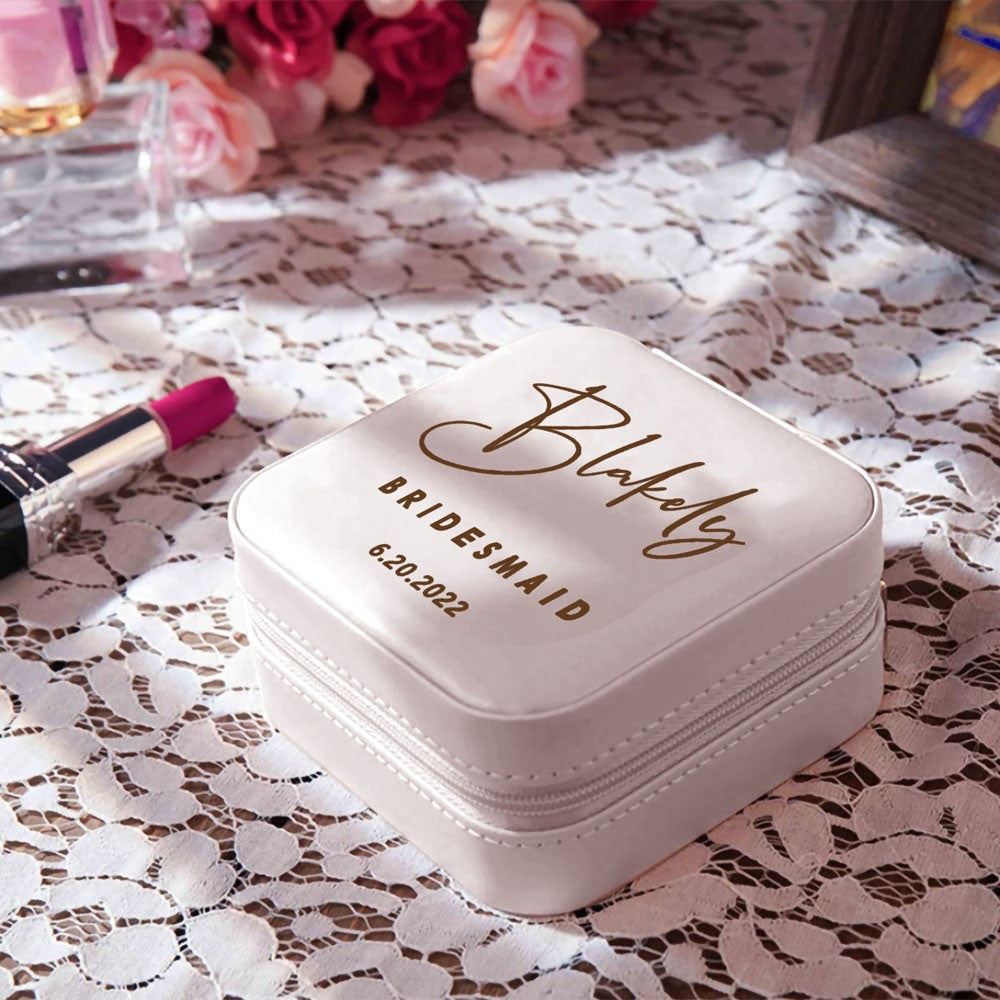 Personalized Travel Jewelry Box, Leather Small Jewelry Organizer, Ring Case for Wedding Gifts, Bridesmaid Proposal Gifts