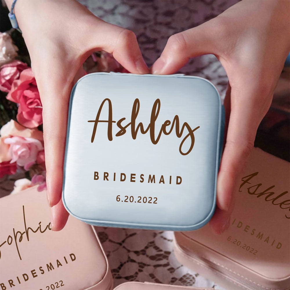 Personalized Travel Jewelry Box, Leather Small Jewelry Organizer, Ring Case for Wedding Gifts, Bridesmaid Proposal Gifts