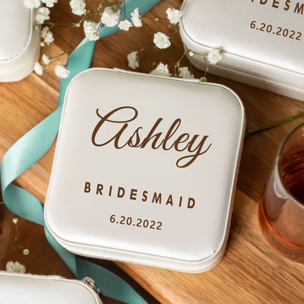 Personalized Travel Jewelry Box, Leather Small Jewelry Organizer, Ring Case for Wedding Gifts, Bridesmaid Proposal Gifts