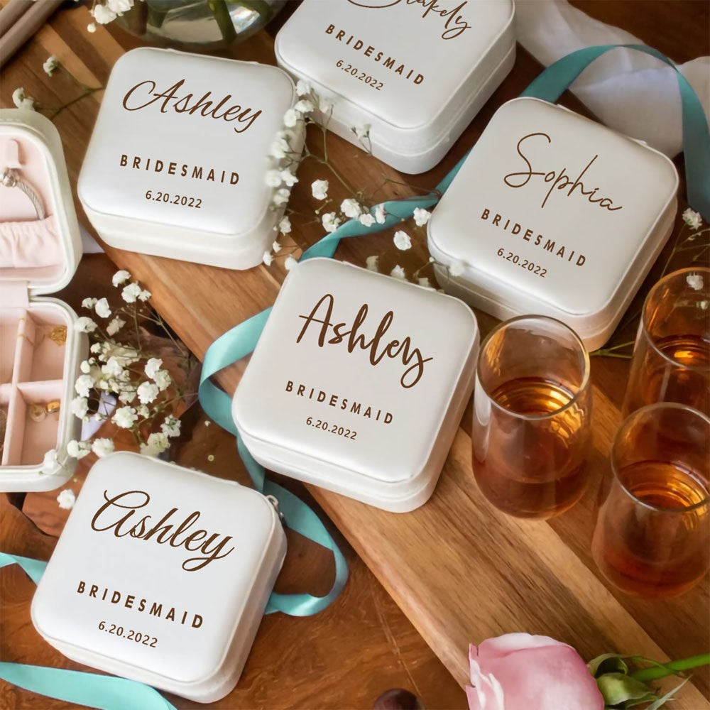 Personalized Travel Jewelry Box, Leather Small Jewelry Organizer, Ring Case for Wedding Gifts, Bridesmaid Proposal Gifts