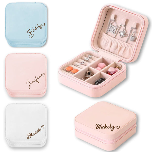 Custom Name Heart Jewelry Box, Vegan Leather Jewelry Travel Case Organizer Box, Birthday/Wedding/Bachelorette Party Gift for Mother/Wife/Bridesmaids