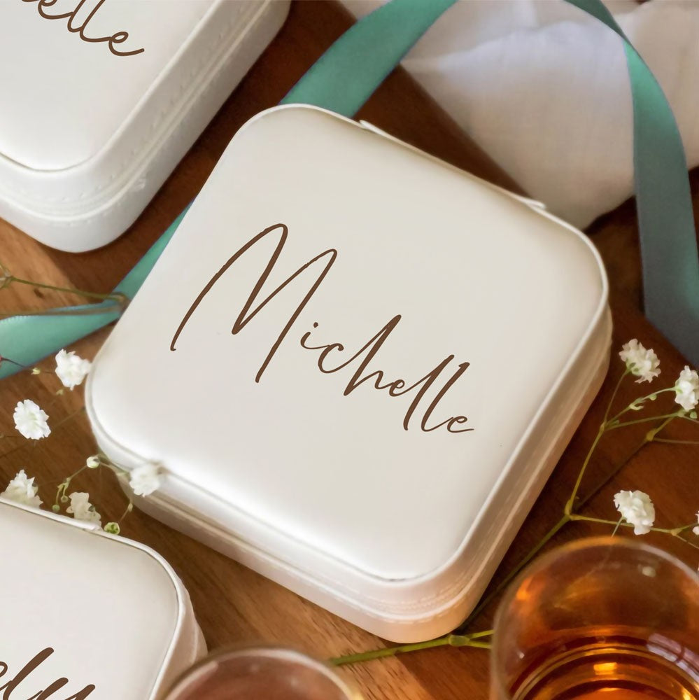 Custom Name Jewelry Box, Vegan Leather Jewelry Travel Case Organizer Box, Birthday/Wedding/Bachelorette Party Gift for Mother/Wife/Bridesmaids