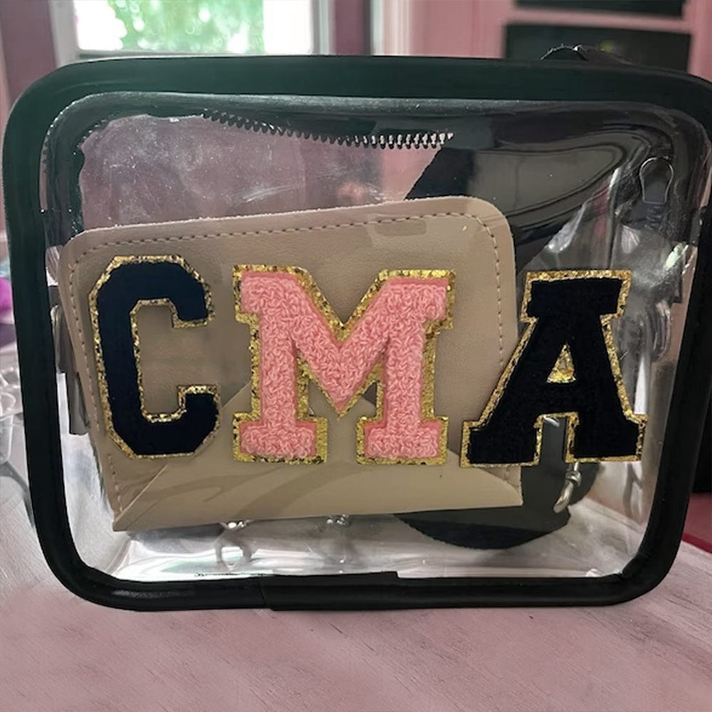 Personalized Clear Bag with Chenille Letters, Clear Crossbody Bag, Stadium Approved, Stadium/Concerts/Festivals/Gameday Bag, Gifts for Besties/Friends
