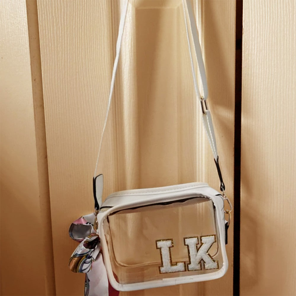 Personalized Clear Bag with Chenille Letters, Clear Crossbody Bag, Stadium Approved, Stadium/Concerts/Festivals/Gameday Bag, Gifts for Besties/Friends